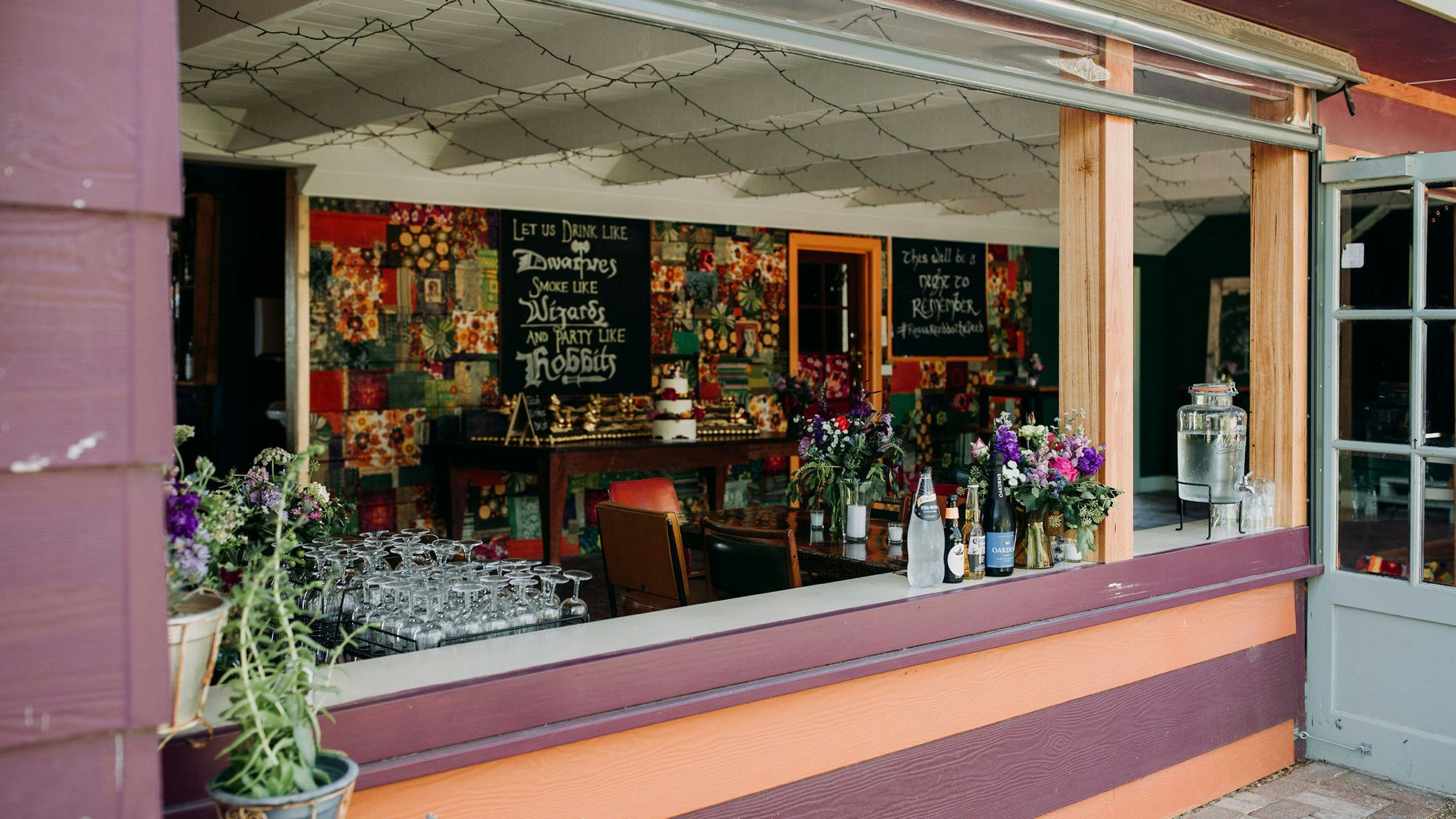 Colourful farmhouse bar entry.